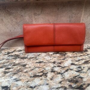 Hobo Burnt Orange Leather Wristlet Wallet